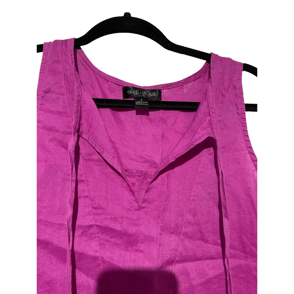 August Silk Womens Linen Blend Sleeveless Tunic Top Magenta Pink Split Hem Sz S - Picture 3 of 4